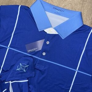 NWT B Draddy Sport Felix Polo Men's Large Blue Striped Short Sleeve Performance‎
